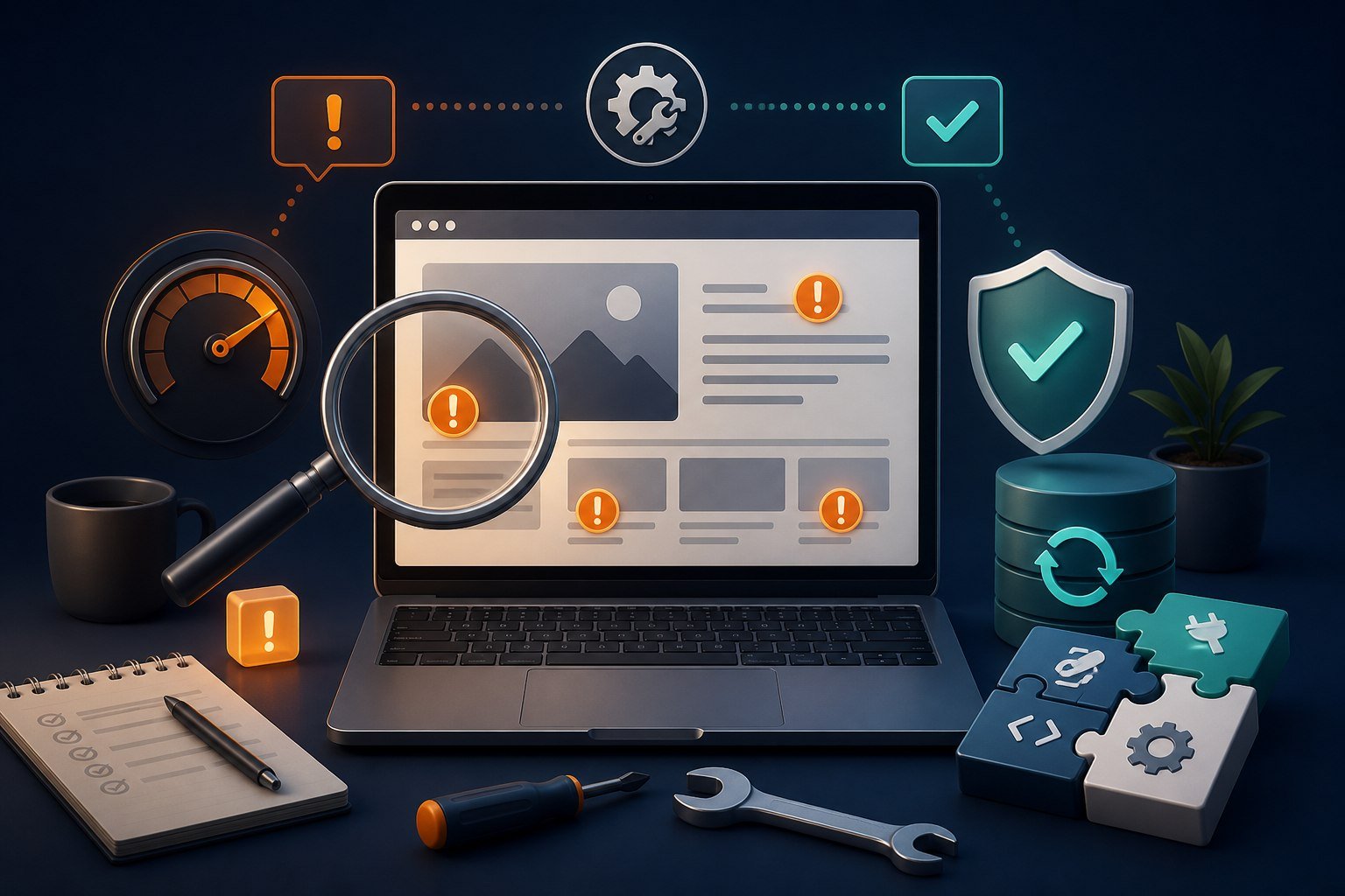 Technician diagnosing common WordPress website errors on a control panel
