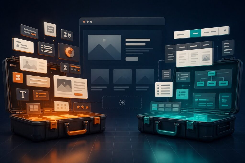 Two modular web-design toolkits being compared side by side