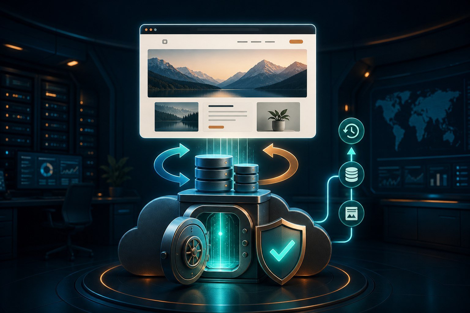 WordPress website protected by a secure cloud backup shield