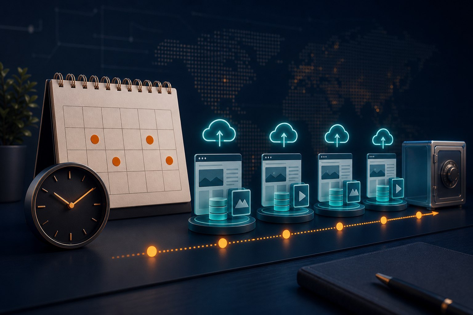 Website backup calendar showing frequent secure recovery points