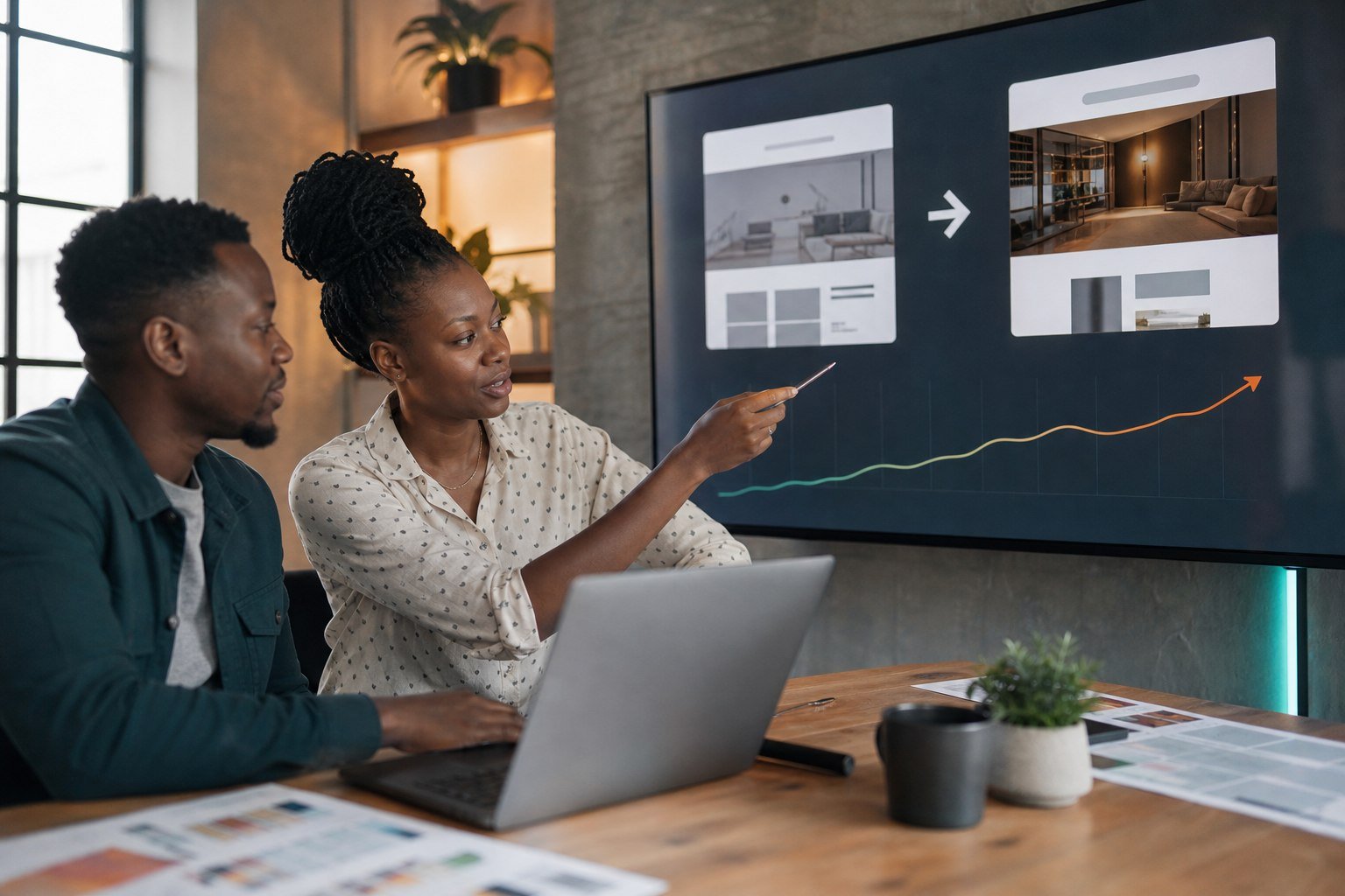 Website before-and-after review with measurable improvement indicators
